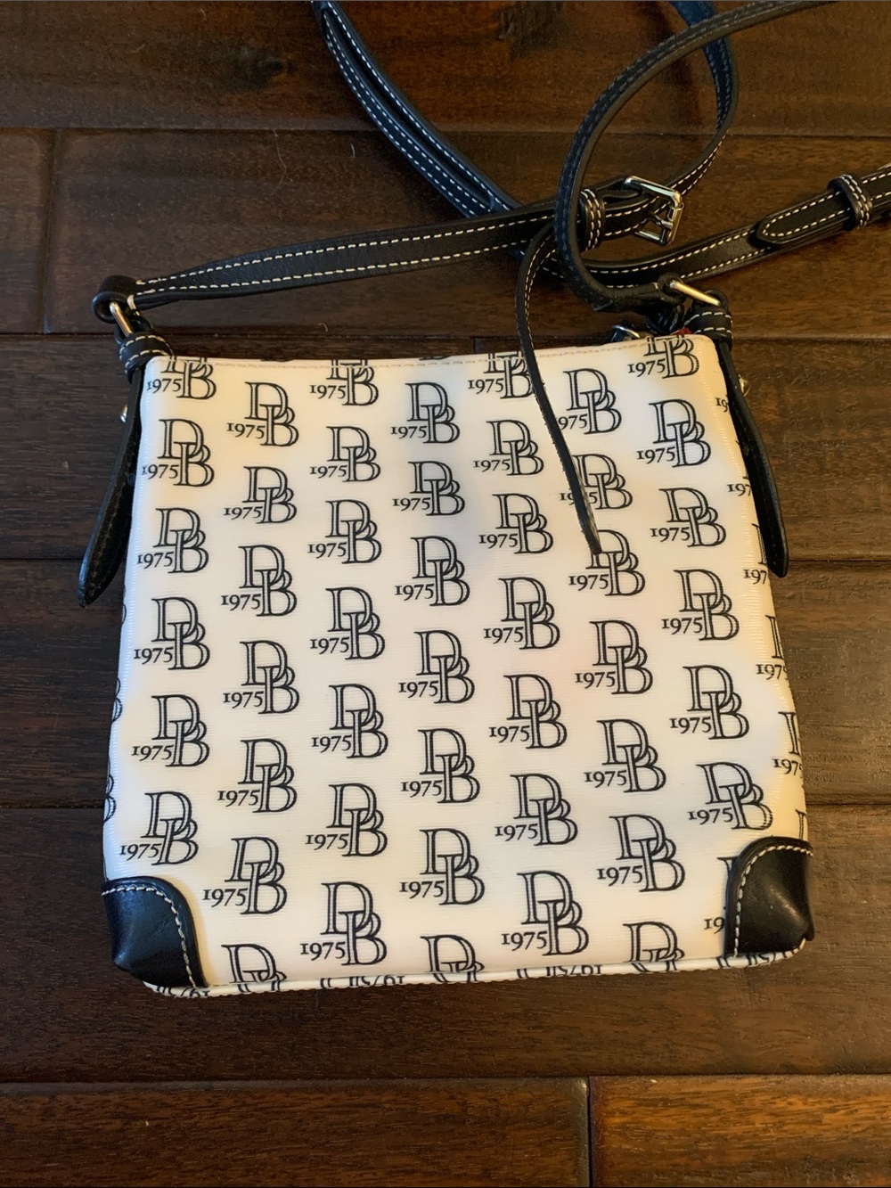 Dooney & Bourke White and Black DB Monogram Crossbody with Charm - Picture 4 of 9